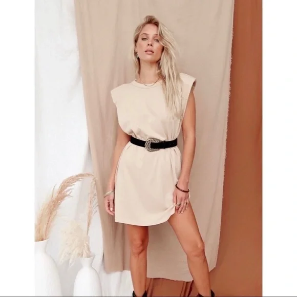 12th Tribe Del Rey Taupe Padded Dress - Picture 1 of 3